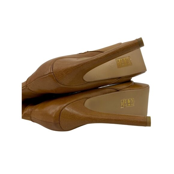 Vintage Y2K Paperfox Vegan Leather Gold Buckle Knee High Platform Heeled Boots - Picture 15 of 16